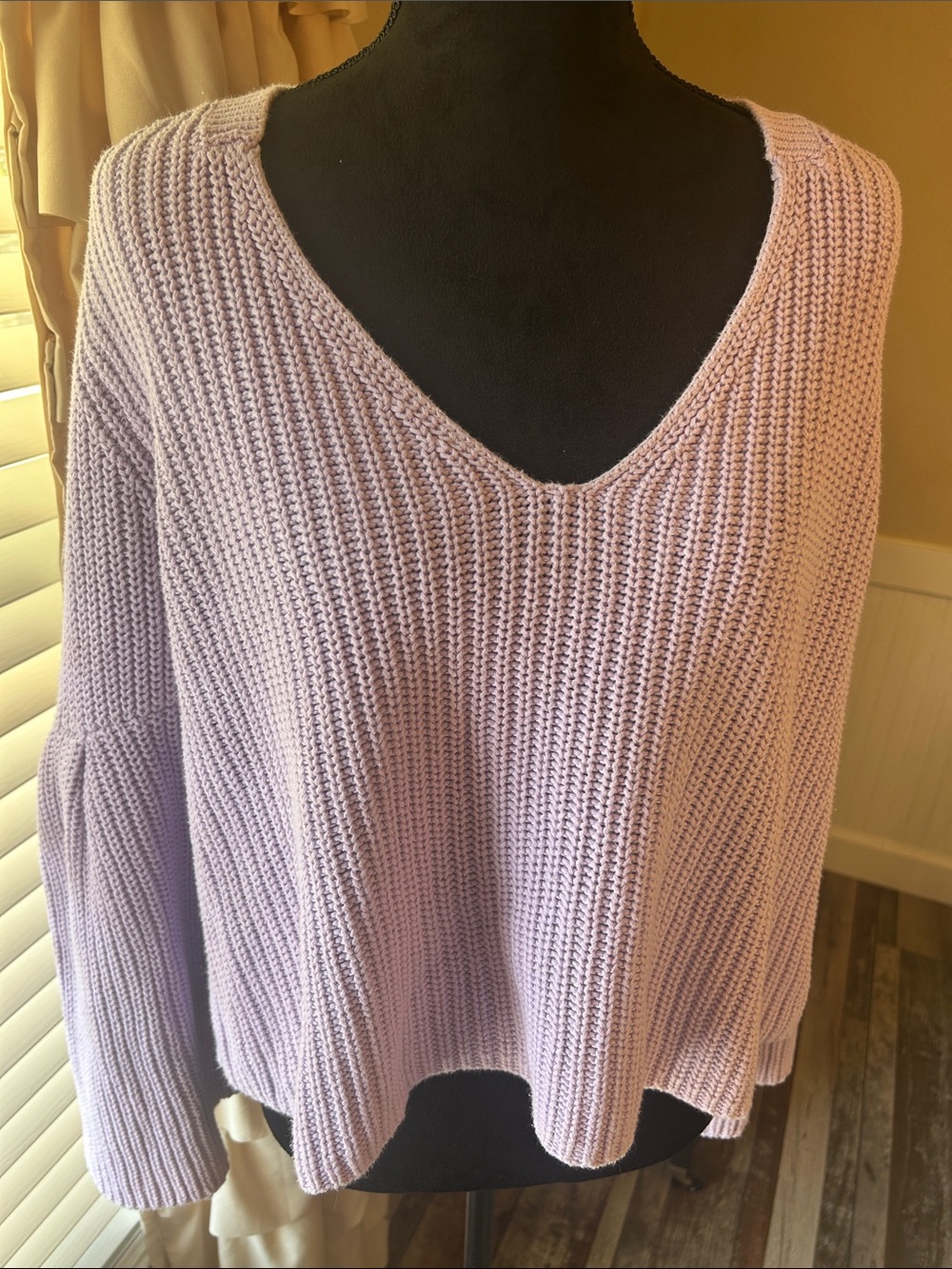 Free People Lavender V-Neck Chunky Knit Sweater